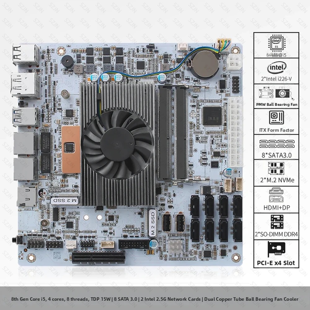 I5-8265U ES NAS Moederbord 8 B - Nas Motherboard 8 Sata Mini Itx recensie en prijs